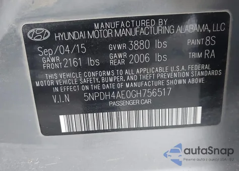 2016 Hyundai Elantra Se из США, поврежденный, VIN 5NPDH4AE0GH756517